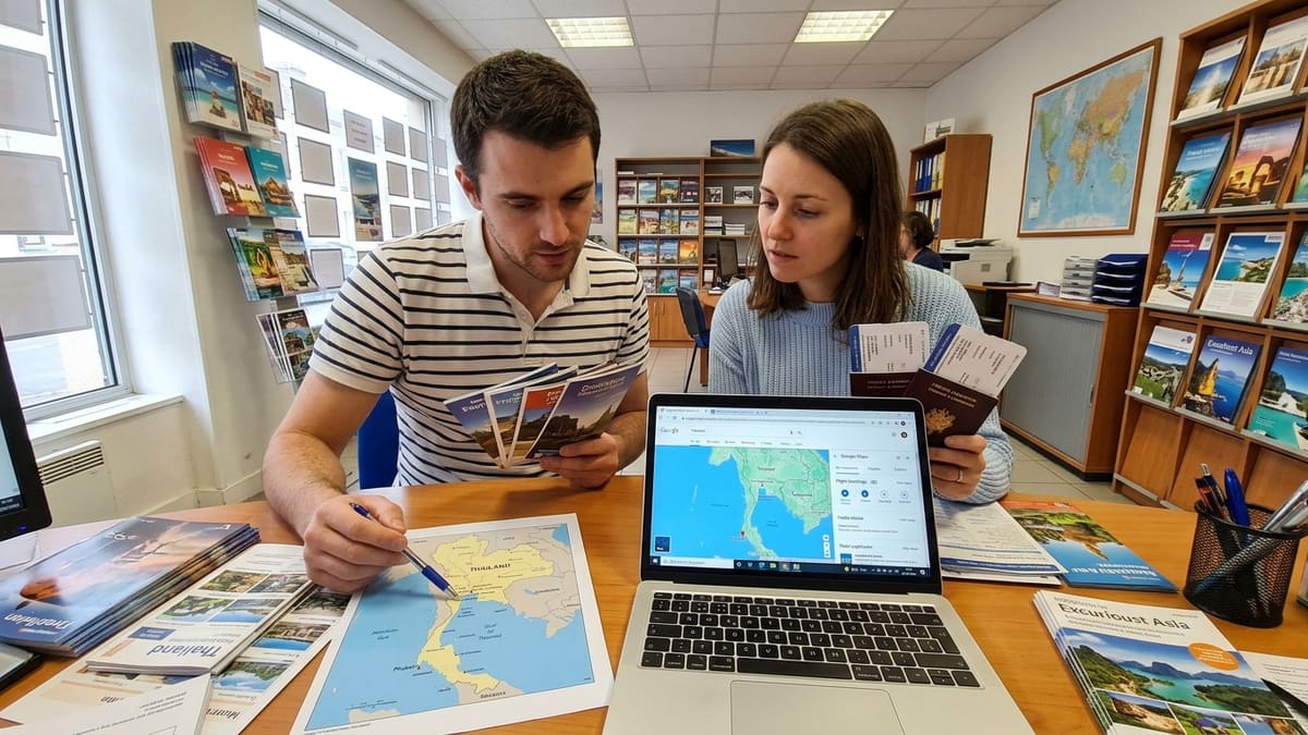 Un jeune couple français préparant leurs documents pour leur visa Thaïlande